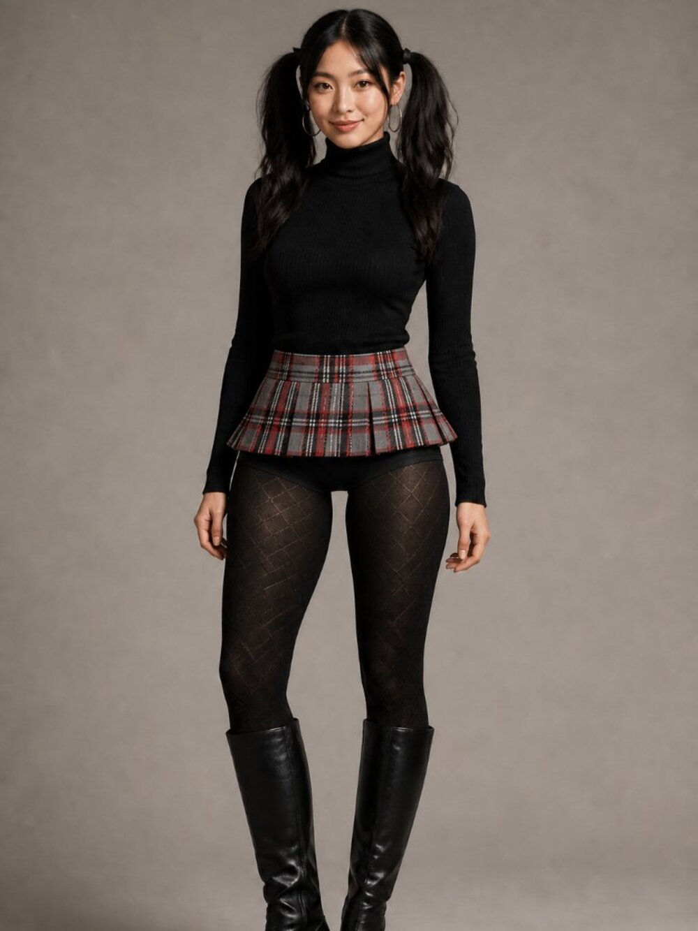 Red and Gray Plaid Pleated Mini Skirt - Women's Schoolgirl Style